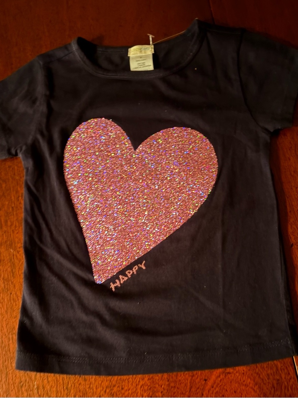 2T Crewcuts Black Tee with Pink Glittery Heart